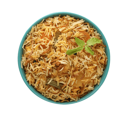A plate of biryani at a restaurant